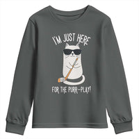 Im Just Here For The Purr Play Youth Sweatshirt Funny Cat Hockey Gift - Wonder Print Shop