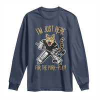 Vintage Cat Hockey Goalie Long Sleeve Shirt Funny Im Just Here For The Purr Play Gift - Wonder Print Shop
