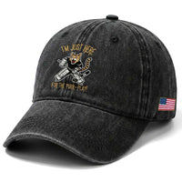 Vintage Cat Hockey Goalie Washed Cotton Baseball Cap Funny Im Just Here For The Purr Play Gift