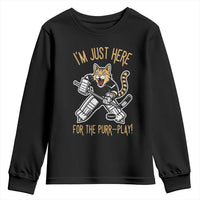 Vintage Cat Hockey Goalie Youth Sweatshirt Funny Im Just Here For The Purr Play Gift - Wonder Print Shop