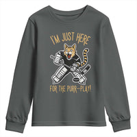 Vintage Cat Hockey Goalie Youth Sweatshirt Funny Im Just Here For The Purr Play Gift - Wonder Print Shop