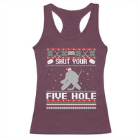 Funny Hockey Goalie Ugly Christmas Gift Racerback Tank Top Shut Your Five Hole - Wonder Print Shop
