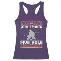 Funny Hockey Goalie Ugly Christmas Gift Racerback Tank Top Shut Your Five Hole - Wonder Print Shop