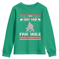 Funny Hockey Goalie Ugly Christmas Gift Youth Sweatshirt Shut Your Five Hole - Wonder Print Shop