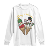 Christmas In July Ice Cream Snowman Graphic Long Sleeve Shirt Merry Meltmas