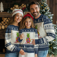 Tropical Floral Pineapple Aloha Hawaii Ugly Christmas Sweater Hawaiian Island Vacation Graphic