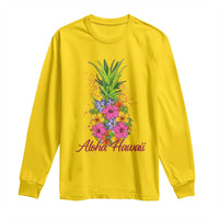 Tropical Floral Pineapple Aloha Hawaii Long Sleeve Shirt Hawaiian Island Vacation Graphic
