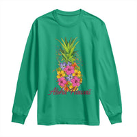 Tropical Floral Pineapple Aloha Hawaii Long Sleeve Shirt Hawaiian Island Vacation Graphic