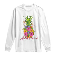 Tropical Floral Pineapple Aloha Hawaii Long Sleeve Shirt Hawaiian Island Vacation Graphic