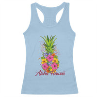 Tropical Floral Pineapple Aloha Hawaii Racerback Tank Top Hawaiian Island Vacation Graphic