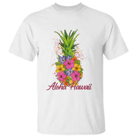 Tropical Floral Pineapple Aloha Hawaii T Shirt Hawaiian Island Vacation Graphic