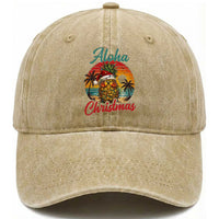 Aloha Tropical Pineapple Christmas Washed Cotton Baseball Cap Vintage Beach Xmas Gift