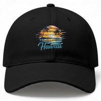 Retro Sunset Palm Tree Hawaii Baseball Cap Tropical Vacation Graphic