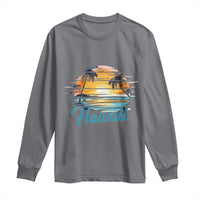 Retro Sunset Palm Tree Hawaii Long Sleeve Shirt Tropical Vacation Graphic
