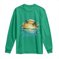Retro Sunset Palm Tree Hawaii Long Sleeve Shirt Tropical Vacation Graphic