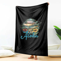 Vintage Hawaii Hibiscus Floral Throw Blanket Tropical Beach Vacation Graphic