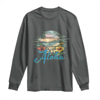 Vintage Hawaii Hibiscus Floral Long Sleeve Shirt Tropical Beach Vacation Graphic