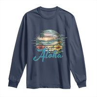 Vintage Hawaii Hibiscus Floral Long Sleeve Shirt Tropical Beach Vacation Graphic
