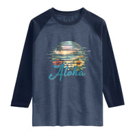 Vintage Hawaii Hibiscus Floral Raglan Shirt Tropical Beach Vacation Graphic