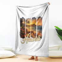 Vintage Hawaii Beach Travel Throw Blanket Sunset Ocean Landscape