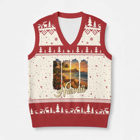 Vintage Hawaii Beach Travel V-Neck Knit Sweater Vest Sunset Ocean Landscape