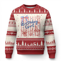 Patriotic Birthday Girl Ugly Christmas Sweater Red White And Blue Party Graphic