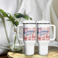 Patriotic Birthday Girl Tumbler With Handle Red White And Blue Party Graphic