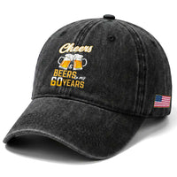 60th Birthday Party Gift Washed Cotton Baseball Cap Cheers Beers To My 60 Years