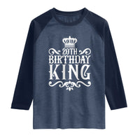 20th Birthday King Crown Gift For Men Raglan Shirt