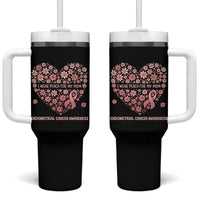 Endometrial Cancer Family Support Tumbler With Handle I Wear Peach For My Mom