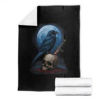 Horror Raven On Skull Throw Blanket Full Moon Gothic Art - Wonder Print Shop
