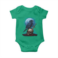 Horror Raven On Skull Baby Onesie Full Moon Gothic Art - Wonder Print Shop