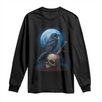 Horror Raven On Skull Long Sleeve Shirt Full Moon Gothic Art - Wonder Print Shop