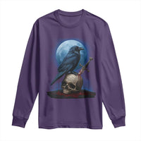 Horror Raven On Skull Long Sleeve Shirt Full Moon Gothic Art - Wonder Print Shop