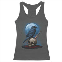 Horror Raven On Skull Racerback Tank Top Full Moon Gothic Art - Wonder Print Shop