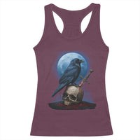 Horror Raven On Skull Racerback Tank Top Full Moon Gothic Art - Wonder Print Shop
