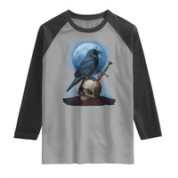 Horror Raven On Skull Raglan Shirt Full Moon Gothic Art - Wonder Print Shop