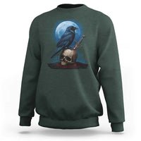 Horror Raven On Skull Sweatshirt Full Moon Gothic Art - Wonder Print Shop