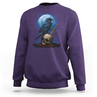 Horror Raven On Skull Sweatshirt Full Moon Gothic Art - Wonder Print Shop