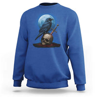 Horror Raven On Skull Sweatshirt Full Moon Gothic Art - Wonder Print Shop