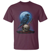 Horror Raven On Skull T Shirt Full Moon Gothic Art - Wonder Print Shop