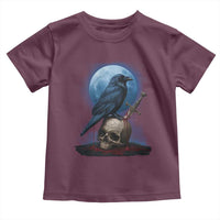 Horror Raven On Skull Toddler T Shirt Full Moon Gothic Art - Wonder Print Shop