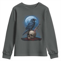 Horror Raven On Skull Youth Sweatshirt Full Moon Gothic Art - Wonder Print Shop