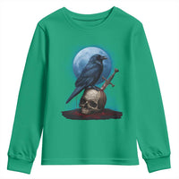 Horror Raven On Skull Youth Sweatshirt Full Moon Gothic Art - Wonder Print Shop