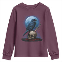 Horror Raven On Skull Youth Sweatshirt Full Moon Gothic Art - Wonder Print Shop