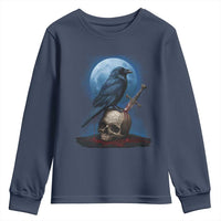 Horror Raven On Skull Youth Sweatshirt Full Moon Gothic Art - Wonder Print Shop