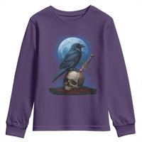 Horror Raven On Skull Youth Sweatshirt Full Moon Gothic Art - Wonder Print Shop