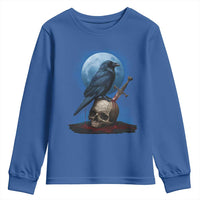 Horror Raven On Skull Youth Sweatshirt Full Moon Gothic Art - Wonder Print Shop