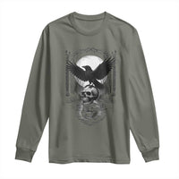 Gothic Raven On Skull With Full Moon Long Sleeve Shirt - Wonder Print Shop