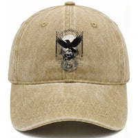 Gothic Raven On Skull With Full Moon Washed Cotton Baseball Cap